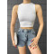 Kadın Fitilli Bisiklet Yaka Arka Pencere Detaylı Fitted/Vücuda Oturan Crop Top Bluz