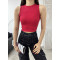 Kadın Fitilli Bisiklet Yaka Arka Pencere Detaylı Fitted/Vücuda Oturan Crop Top Bluz