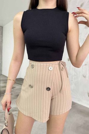 Kadın Fitilli Bisiklet Yaka Sıfır Kol Fitted/Vücuda Oturan Crop Top Bluz