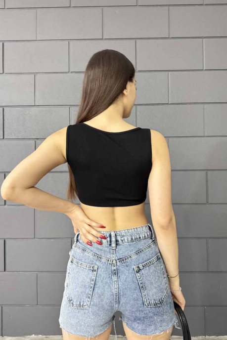 Kadın Kalın Askılı Düğme Detaylı Crop Top Büstiyer