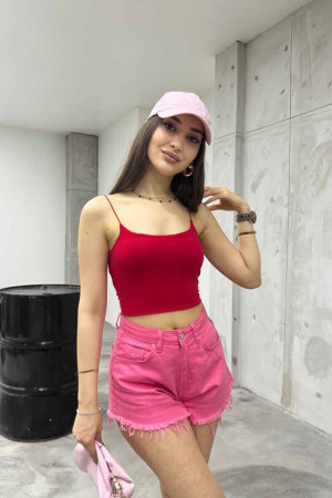 Kadın Lastik Ip Askılı Sandy Kumaş Crop Bluz Büstiyer