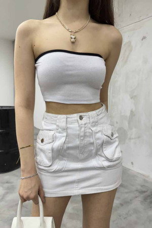 Kadın Straplez Kaşkorse Fitilli Crop Büstiyer