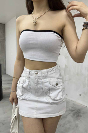 Kadın Straplez Kaşkorse Fitilli Crop Büstiyer