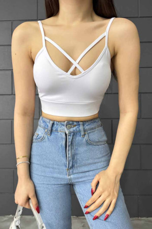 Kadın Önü çapraz İp Askılı Pedli Crop Top Büstiyer