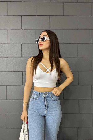 Kadın Önü çapraz İp Askılı Pedli Crop Top Büstiyer