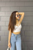 Kadın Önü çapraz İp Askılı Pedli Crop Top Büstiyer